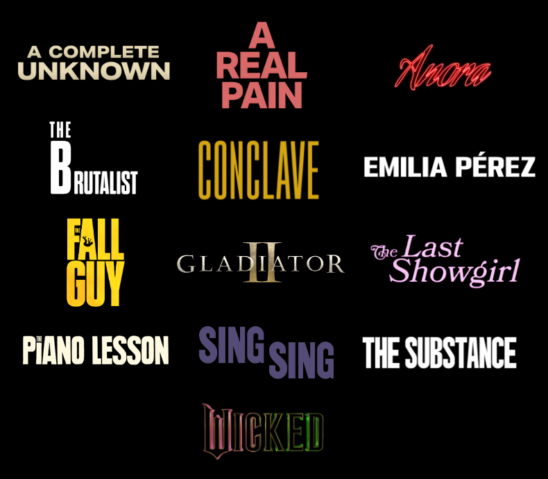 Actors FYC - A Complete Unknown, A Real Pain, Anora, The Brutalist, Conclave, Emilia Pérez, The Fall Guy, Gladiator II, The Last Showgirl, The Piano Lesson, Sing Sing, The Substance, and Wicked