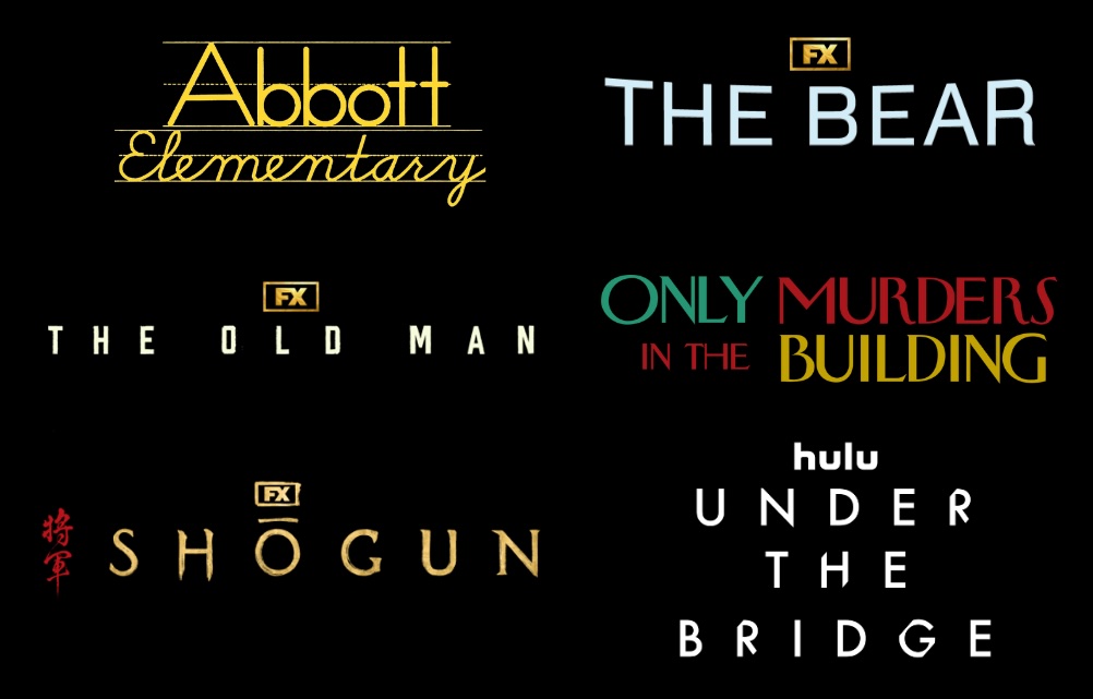 Disney's Debut - Abbott Elementary, The Bear, The Old Man, Only Murders in the Building, Shōgun, and Under the Bridge logos