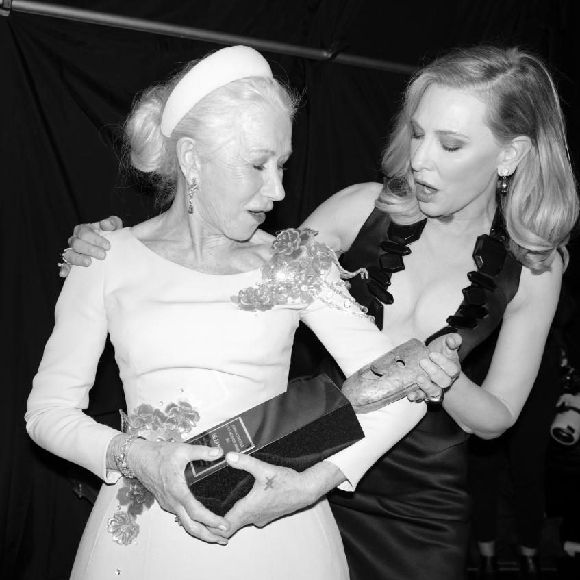 Helen Mirren and Cate Blanchett Cradling Award